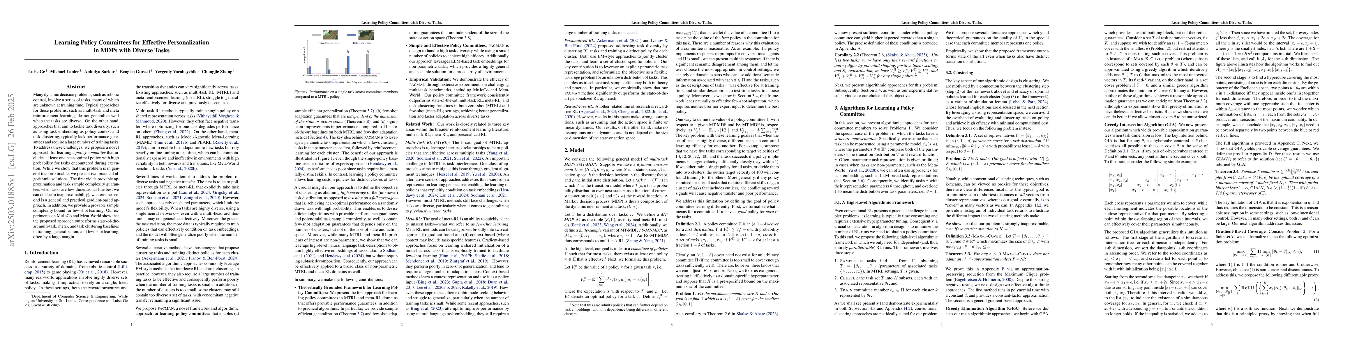 Thumbnail for Learning Policy Committees for Effective Personalization in MDPs with
  Diverse Tasks
