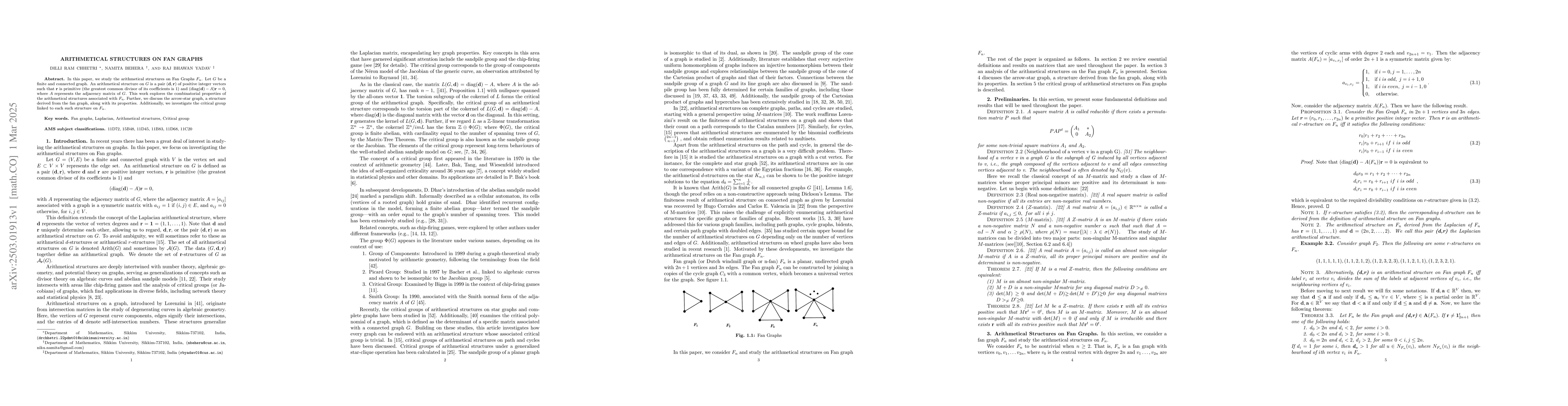 Thumbnail for Arithmetical Structures On Fan Graphs