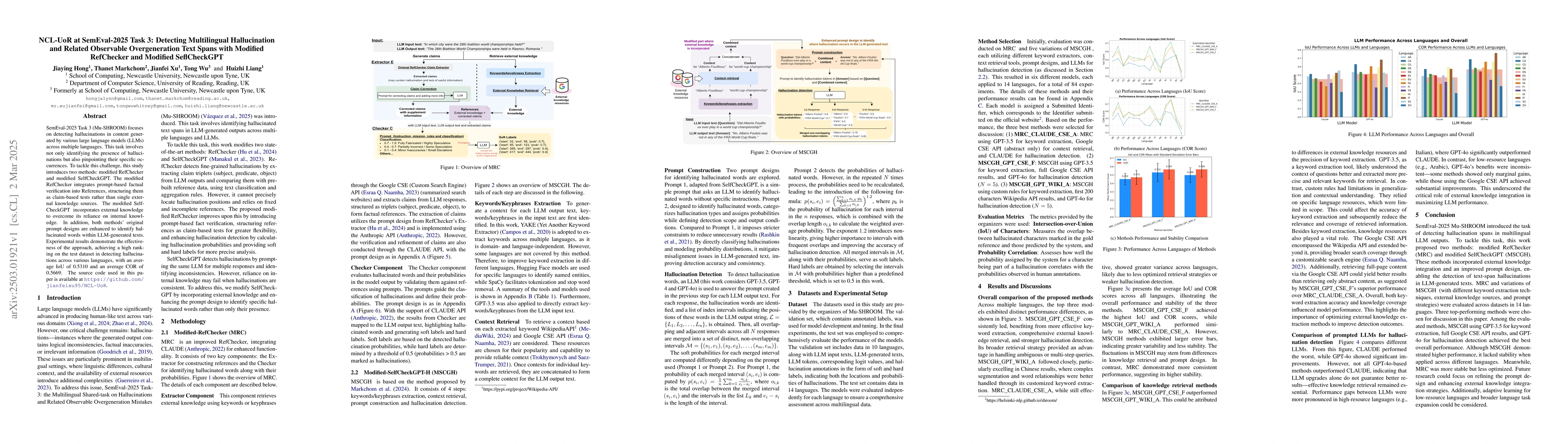 Thumbnail for NCL-UoR at SemEval-2025 Task 3: Detecting Multilingual Hallucination and
  Related Observable Overgeneration Text Spans with Modified RefChecker and
  Modified SeflCheckGPT