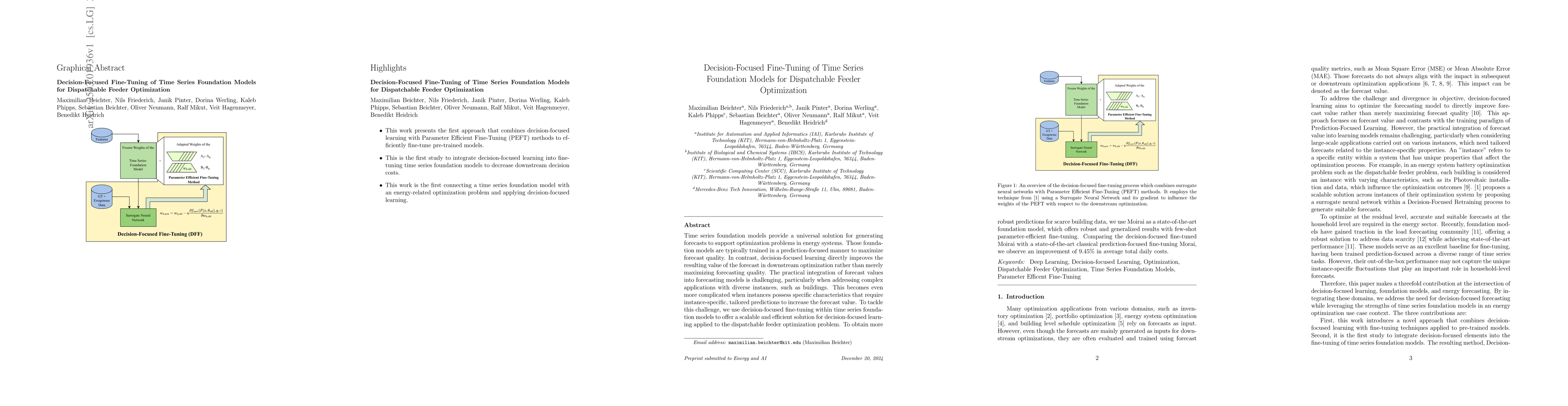 Thumbnail for Decision-Focused Fine-Tuning of Time Series Foundation Models for
  Dispatchable Feeder Optimization