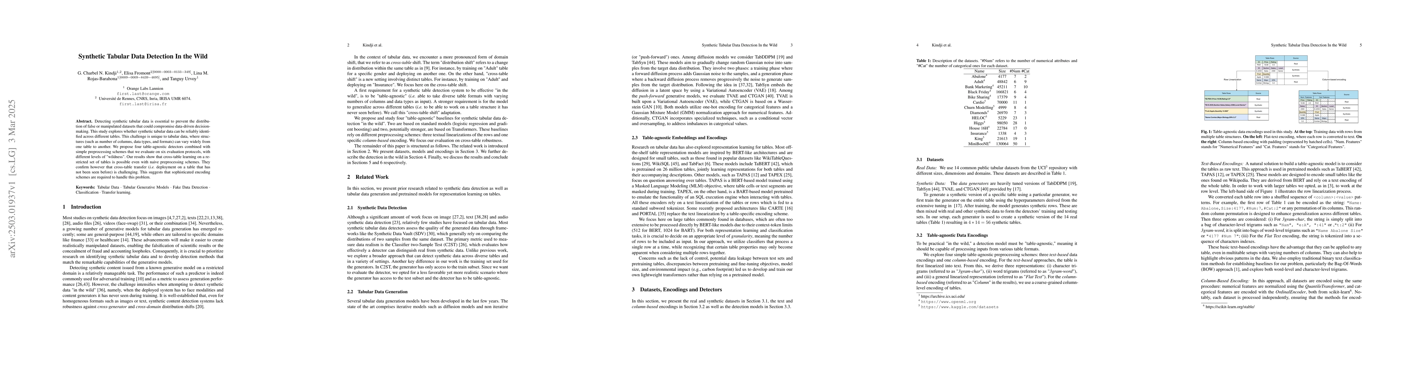 Thumbnail for Synthetic Tabular Data Detection In the Wild