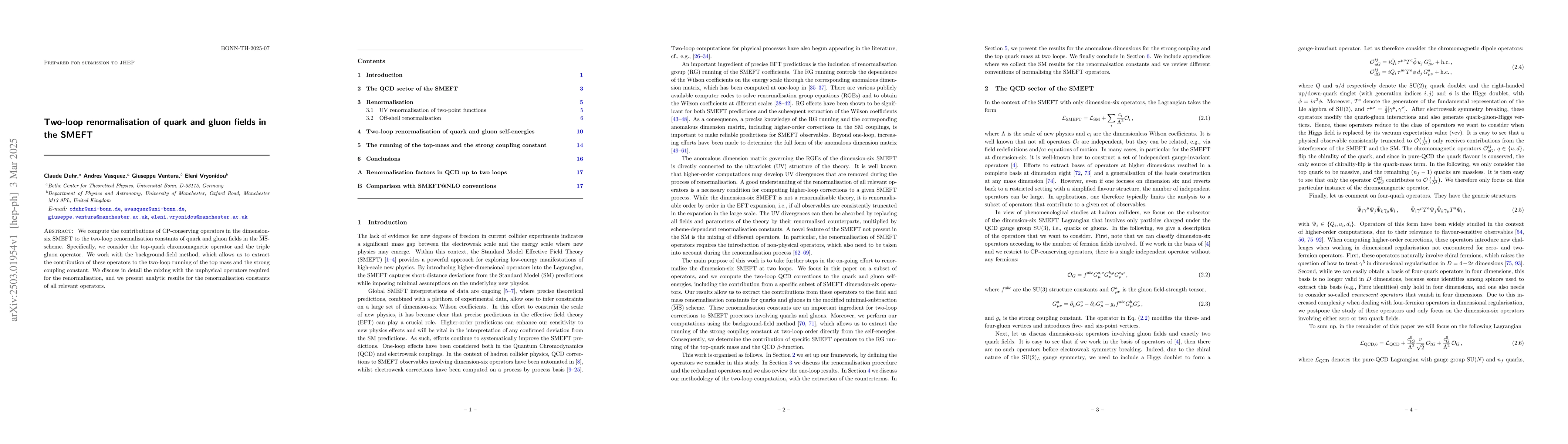 Thumbnail for Two-loop renormalisation of quark and gluon fields in the SMEFT