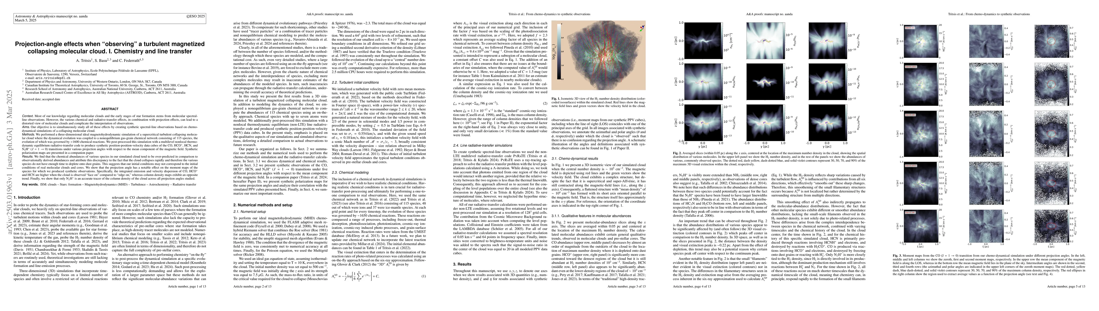 Thumbnail for Projection-angle effects when "observing" a turbulent magnetized
  collapsing molecular cloud. I. Chemistry and line transfer