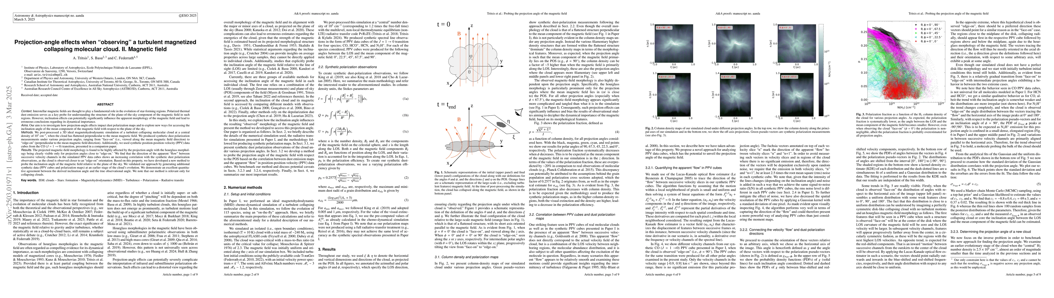 Thumbnail for Projection-angle effects when "observing" a turbulent magnetized
  collapsing molecular cloud. II. Magnetic field