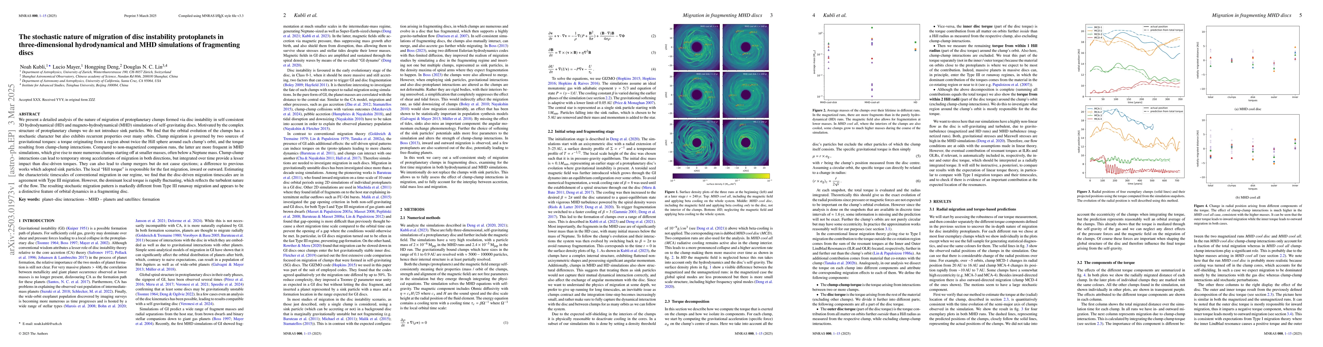 Thumbnail for The stochastic nature of migration of disc instability protoplanets in
  three-dimensional hydrodynamical and MHD simulations of fragmenting discs