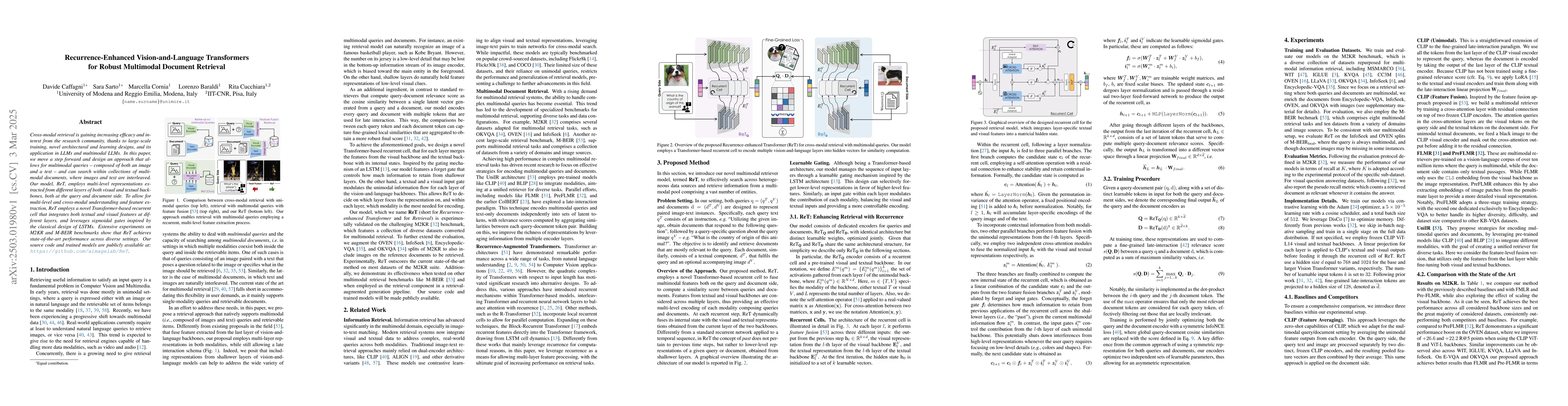 Thumbnail for Recurrence-Enhanced Vision-and-Language Transformers for Robust
  Multimodal Document Retrieval