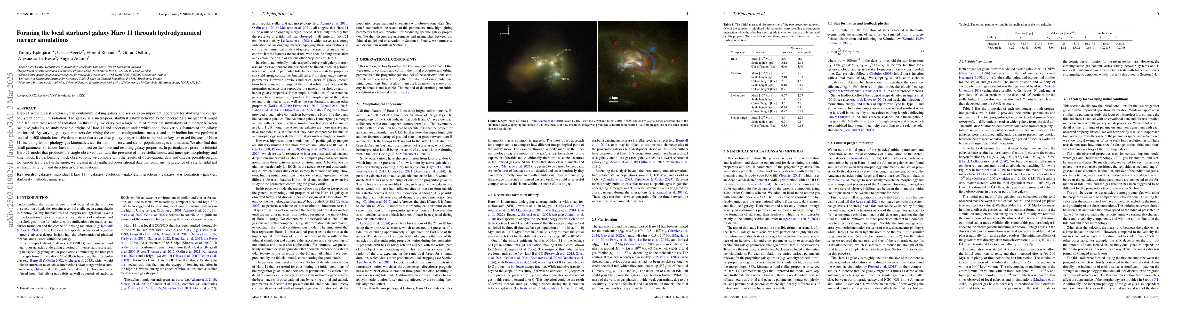 Thumbnail for Forming the local starburst galaxy Haro 11 through hydrodynamical merger
  simulations