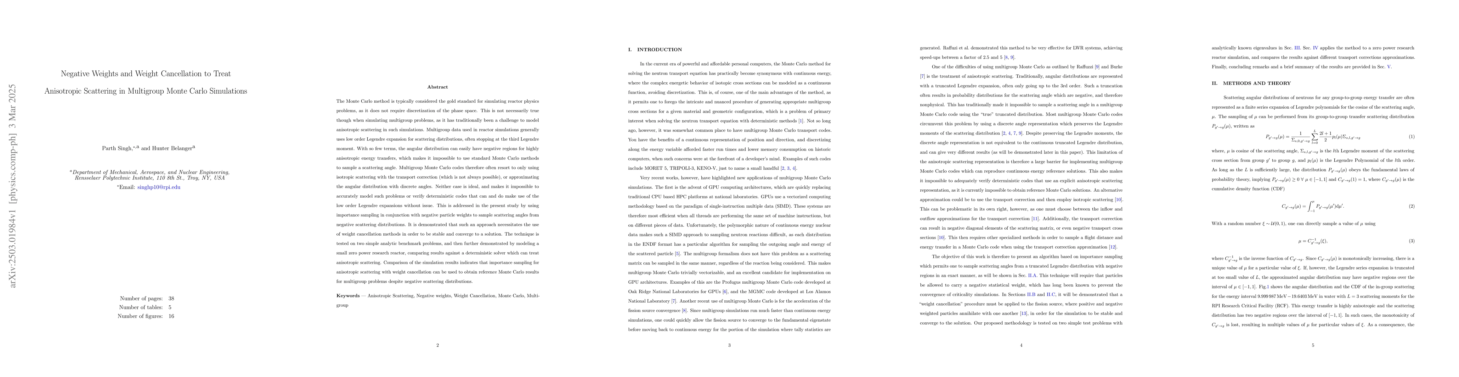 Thumbnail for Negative Weights and Weight Cancellation to Treat Anisotropic Scattering
  in Multigroup Monte Carlo Simulations