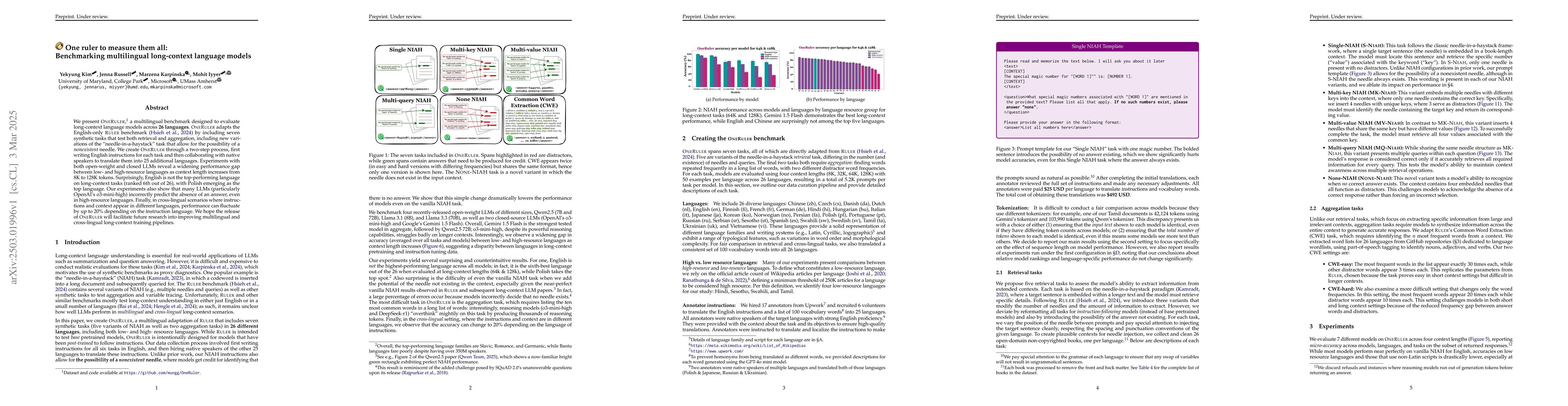 Thumbnail for One ruler to measure them all: Benchmarking multilingual long-context
  language models