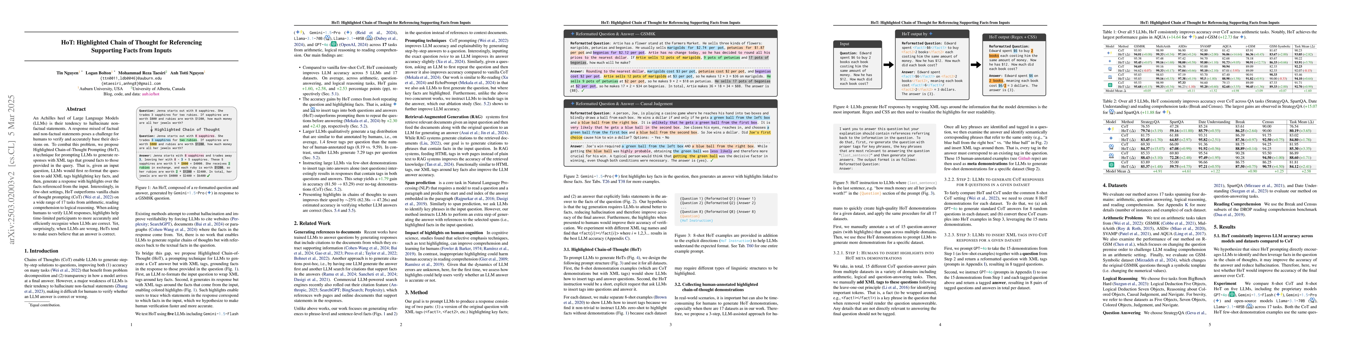 Thumbnail for HoT: Highlighted Chain of Thought for Referencing Supporting Facts from
  Inputs