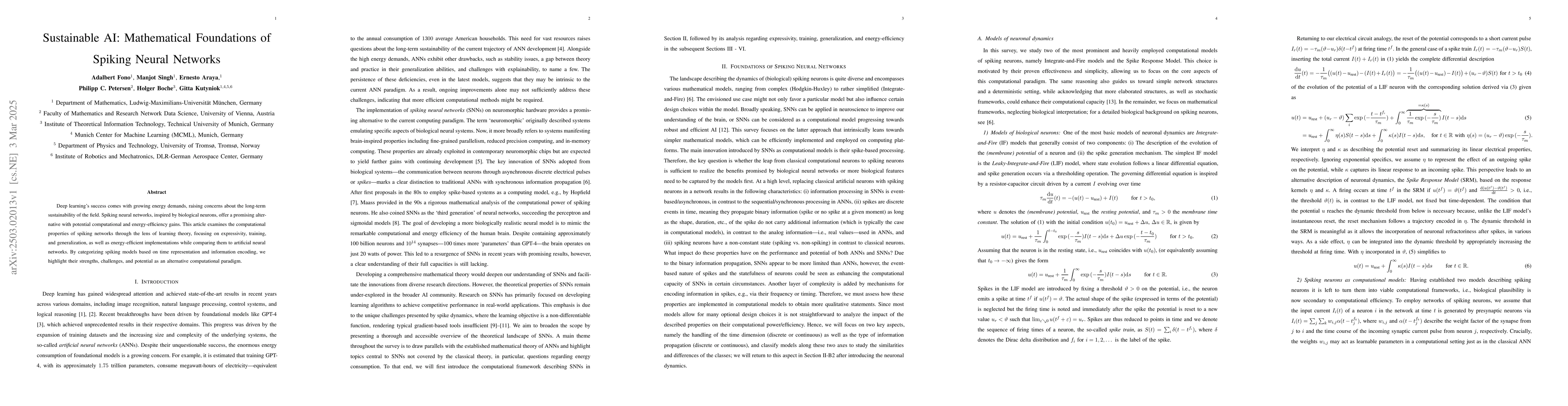 Thumbnail for Sustainable AI: Mathematical Foundations of Spiking Neural Networks