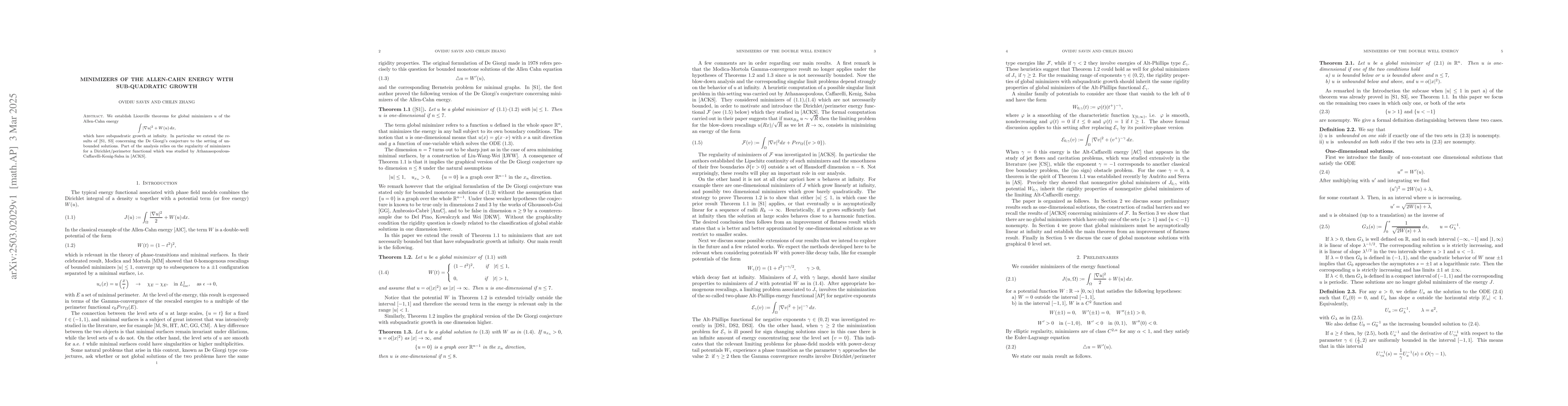 Thumbnail for Minimizers of the Allen-Cahn energy with sub-quadratic growth