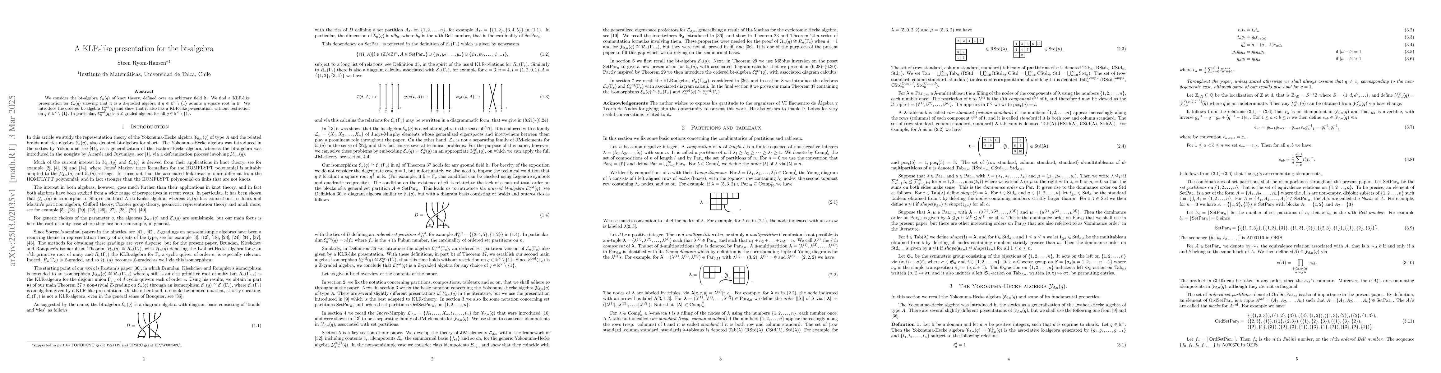 Thumbnail for A KLR-like presentation for the bt-algebra