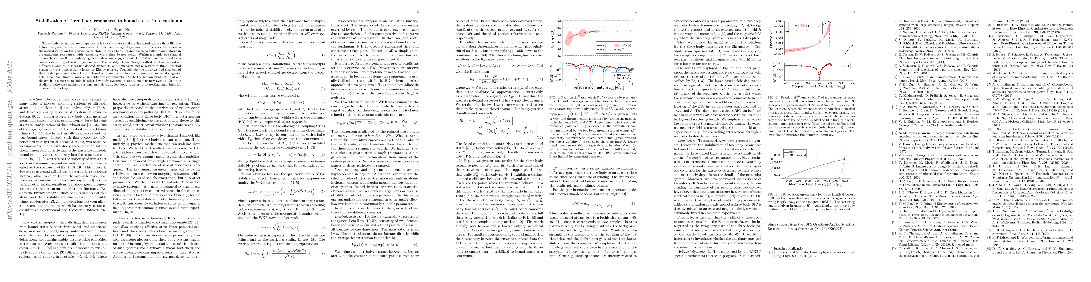 Thumbnail for Stabilization of three-body resonances to bound states in a continuum