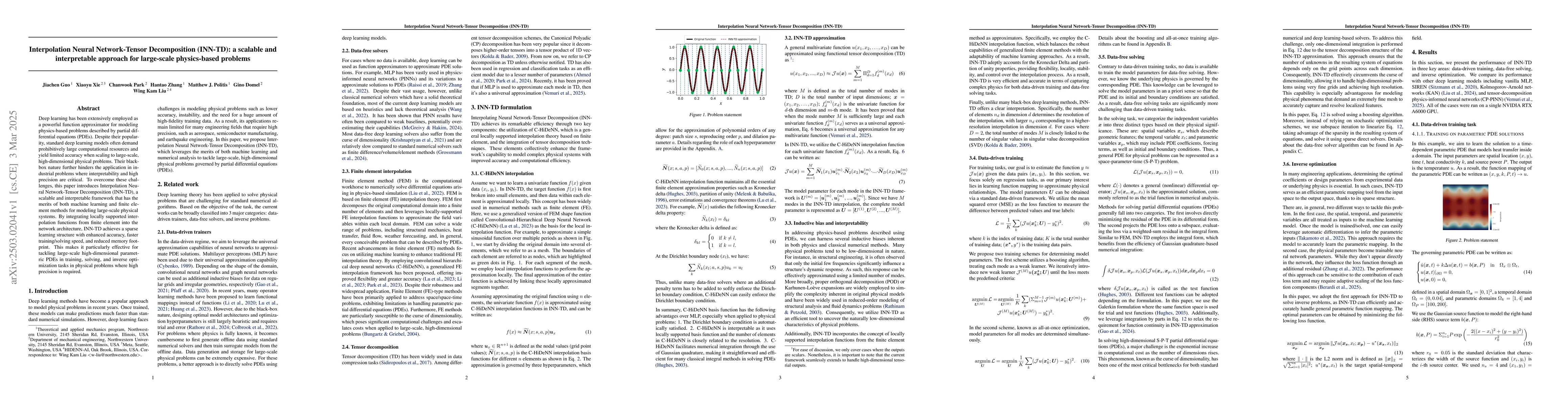 Thumbnail for Interpolation Neural Network-Tensor Decomposition (INN-TD): a scalable
  and interpretable approach for large-scale physics-based problems