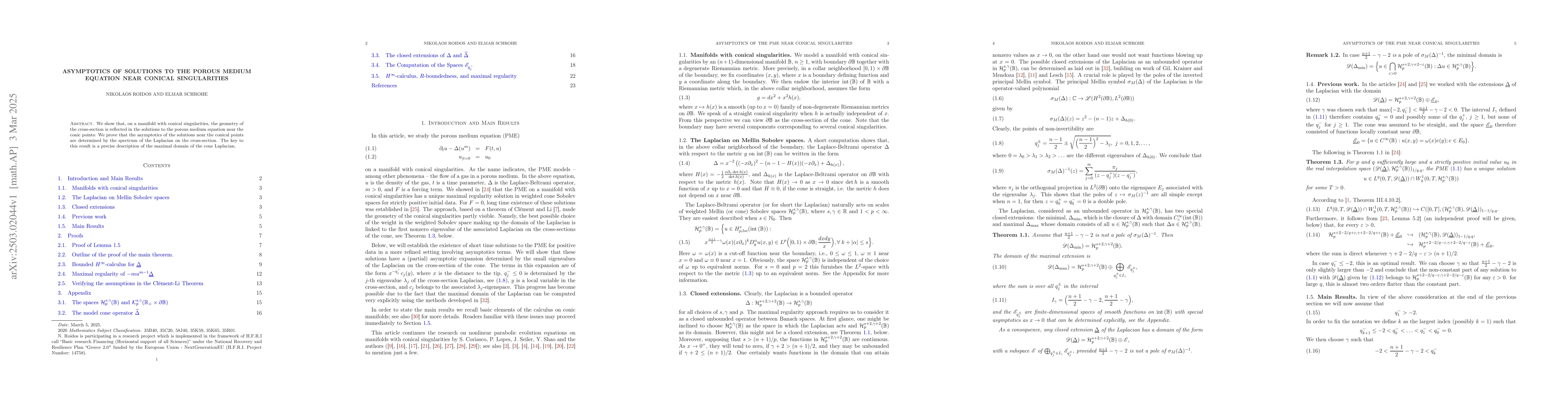 Thumbnail for Asymptotics of solutions to the porous medium equation near conical
  singularities