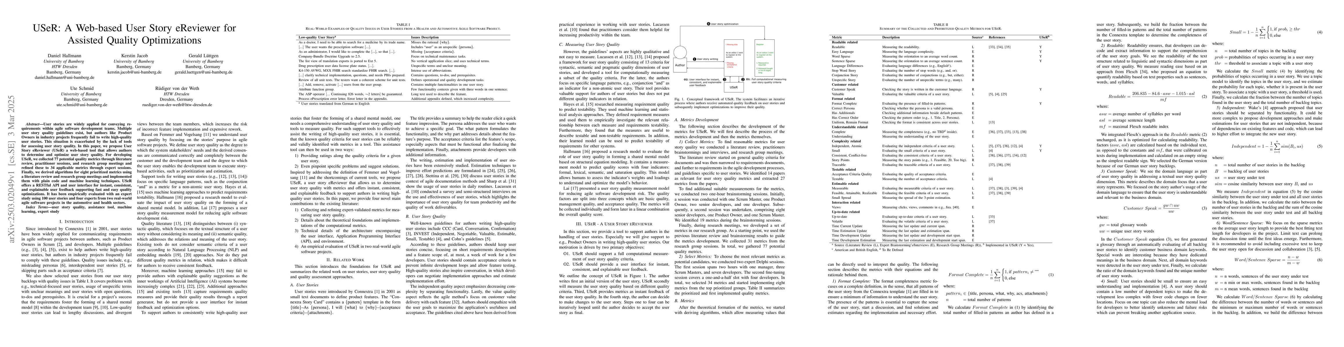 Thumbnail for USeR: A Web-based User Story eReviewer for Assisted Quality
  Optimizations