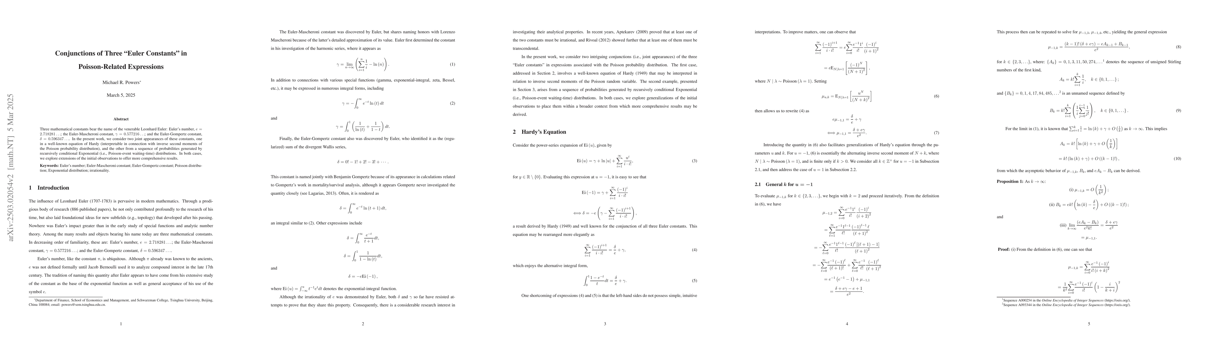 Thumbnail for Conjunctions of Three "Euler Constants" in Poisson-Related Expressions