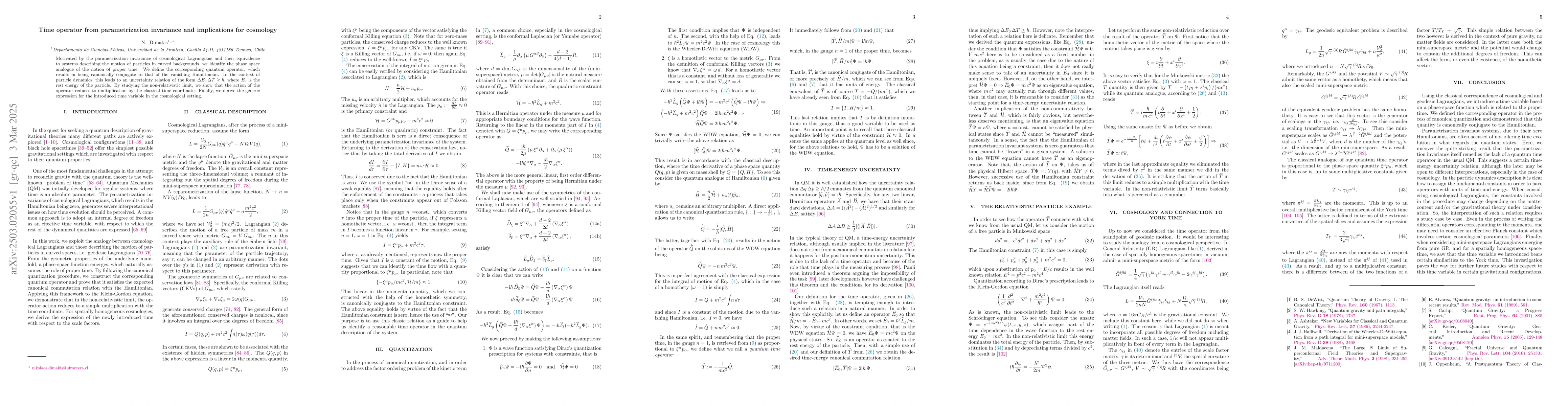 Thumbnail for Time operator from parametrization invariance and implications for
  cosmology
