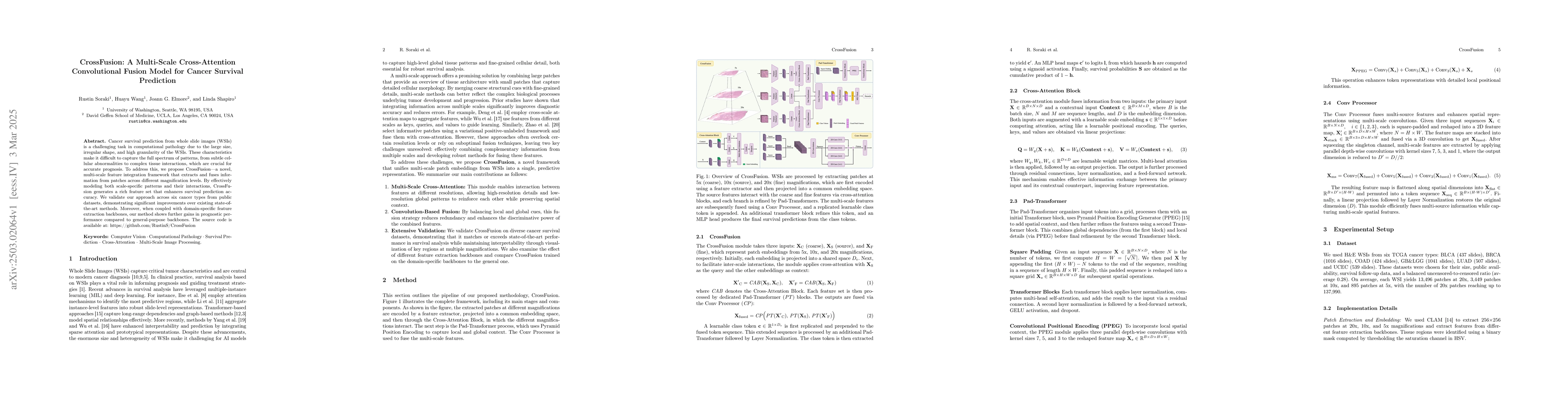 Thumbnail for CrossFusion: A Multi-Scale Cross-Attention Convolutional Fusion Model
  for Cancer Survival Prediction