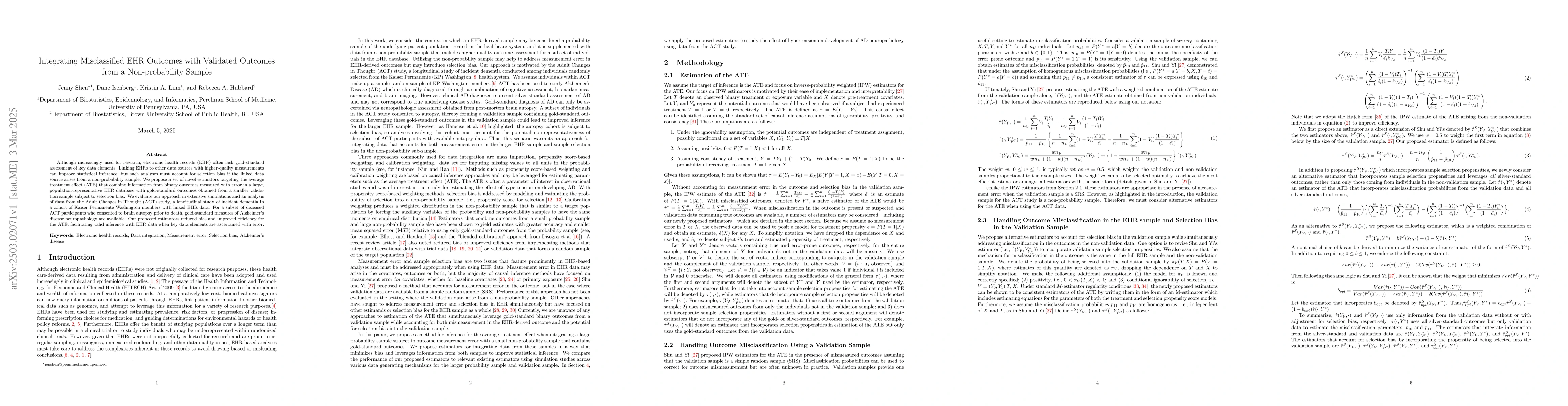 Thumbnail for Integrating Misclassified EHR Outcomes with Validated Outcomes from a
  Non-probability Sample