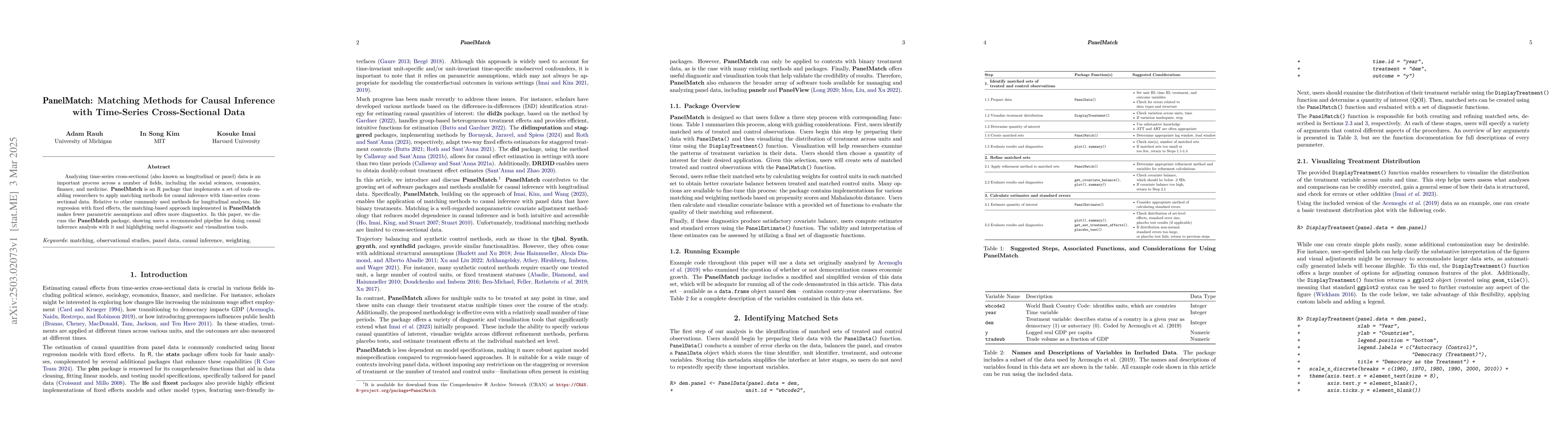 Thumbnail for PanelMatch: Matching Methods for Causal Inference with Time-Series
  Cross-Section Data