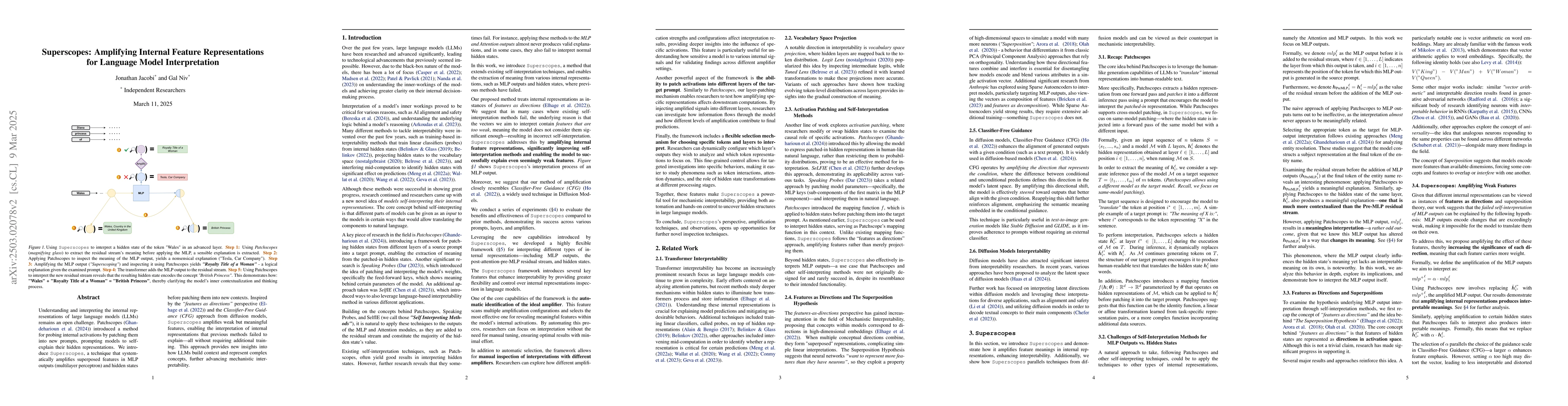 Thumbnail for Superscopes: Amplifying Internal Feature Representations for Language
  Model Interpretation