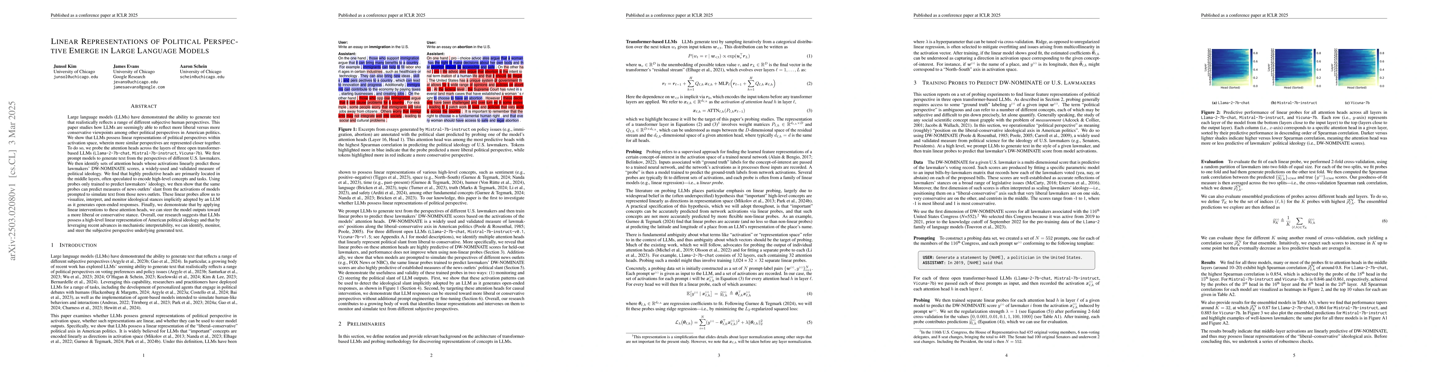 Thumbnail for Linear Representations of Political Perspective Emerge in Large Language
  Models