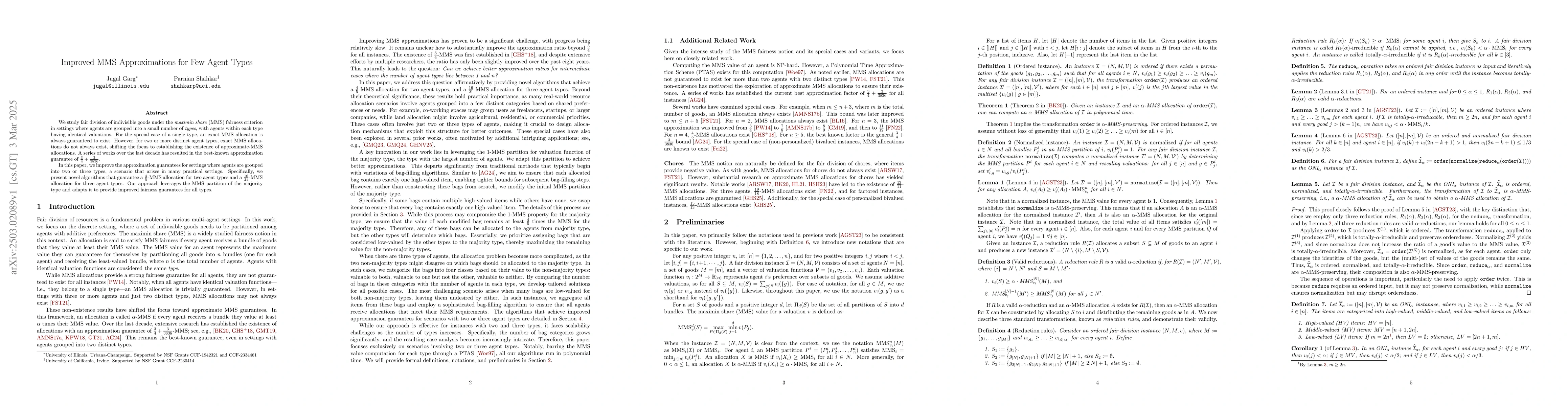 Thumbnail for Improved MMS Approximations for Few Agent Types
