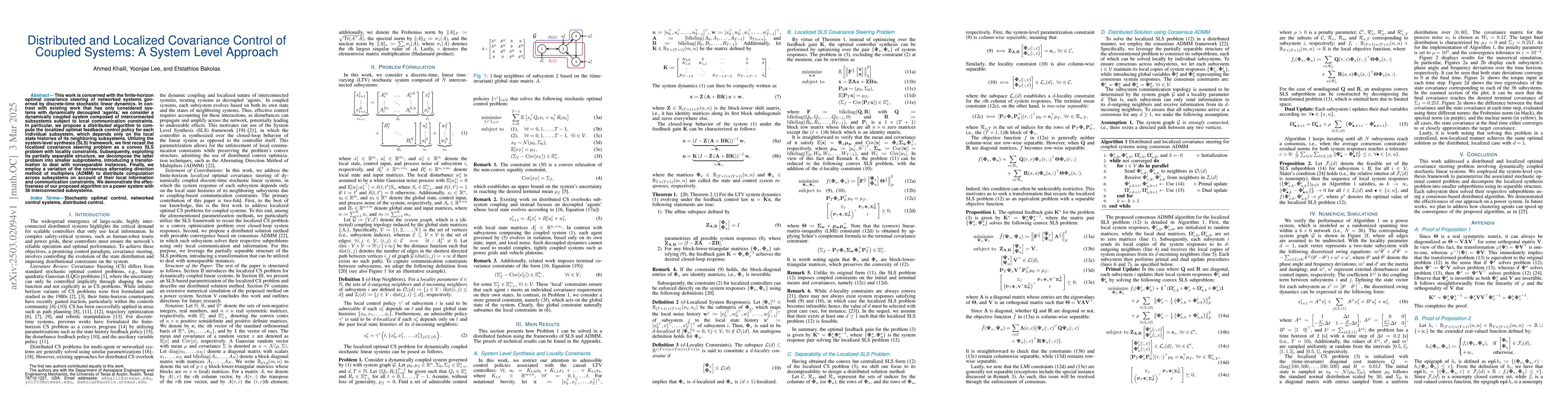 Thumbnail for Distributed and Localized Covariance Control of Coupled Systems: A
  System Level Approach