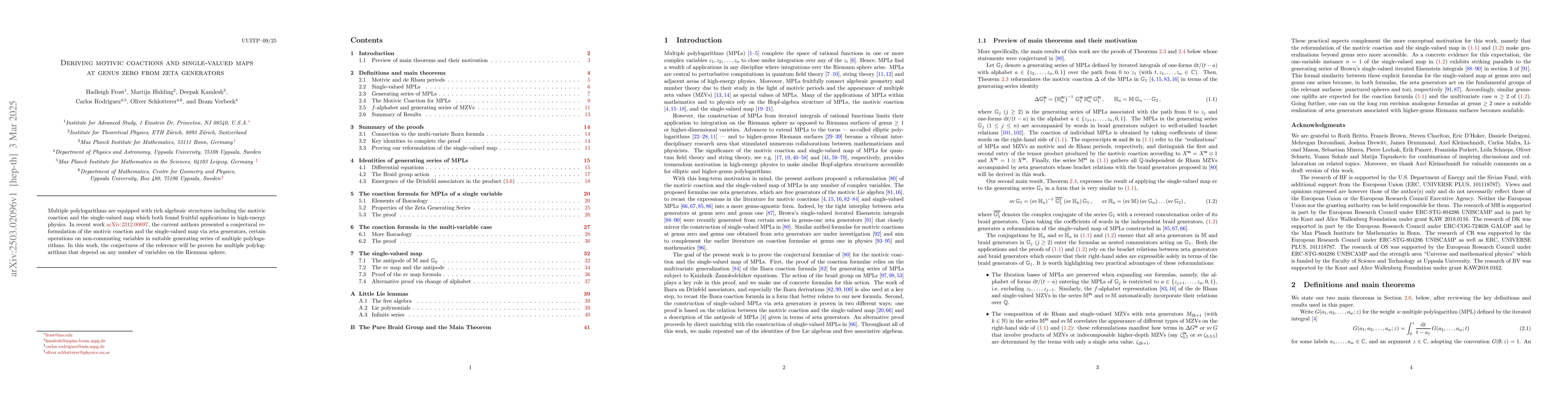 Thumbnail for Deriving motivic coactions and single-valued maps at genus zero from
  zeta generators