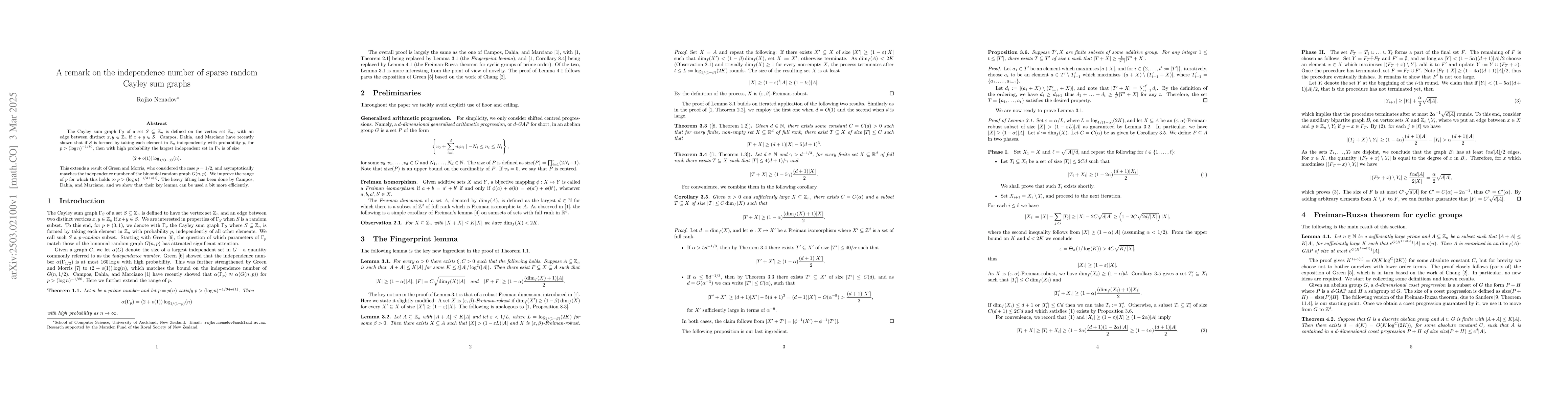 Thumbnail for A remark on the independence number of sparse random Cayley sum graphs