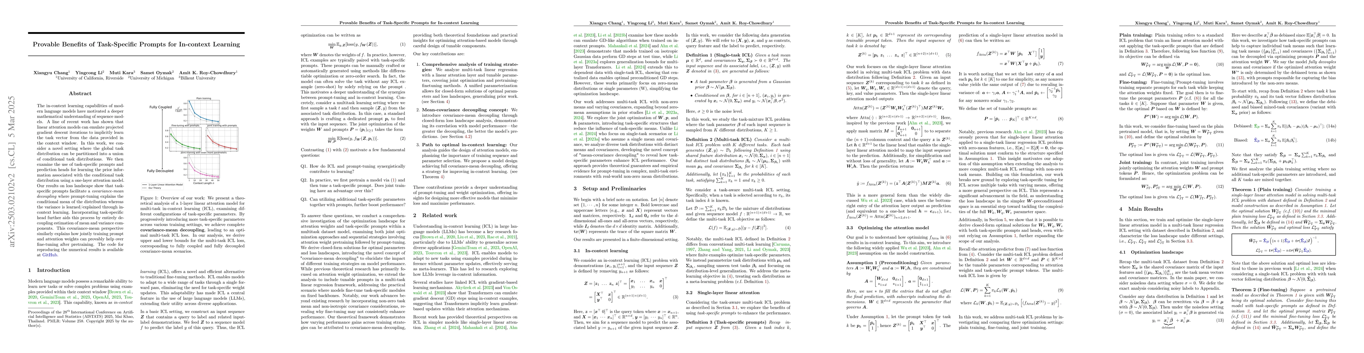 Thumbnail for Provable Benefits of Task-Specific Prompts for In-context Learning