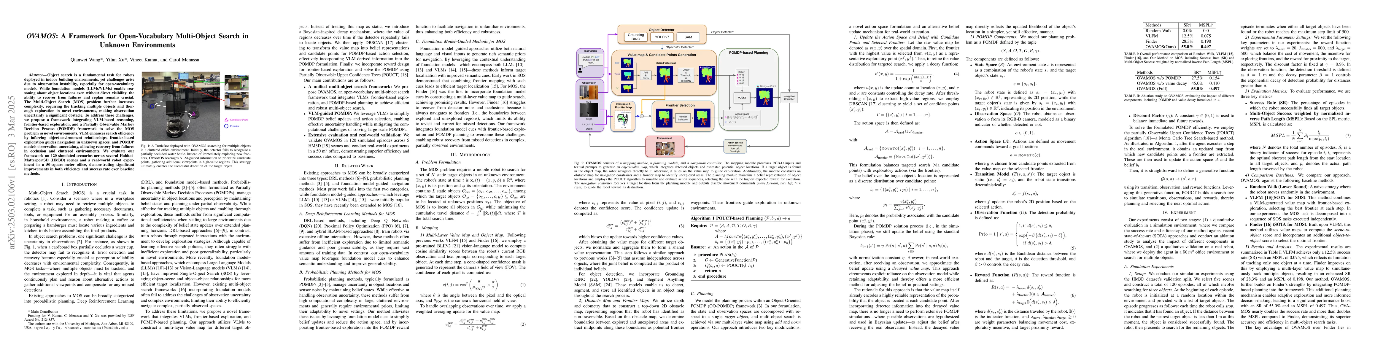 Thumbnail for OVAMOS: A Framework for Open-Vocabulary Multi-Object Search in Unknown
  Environments