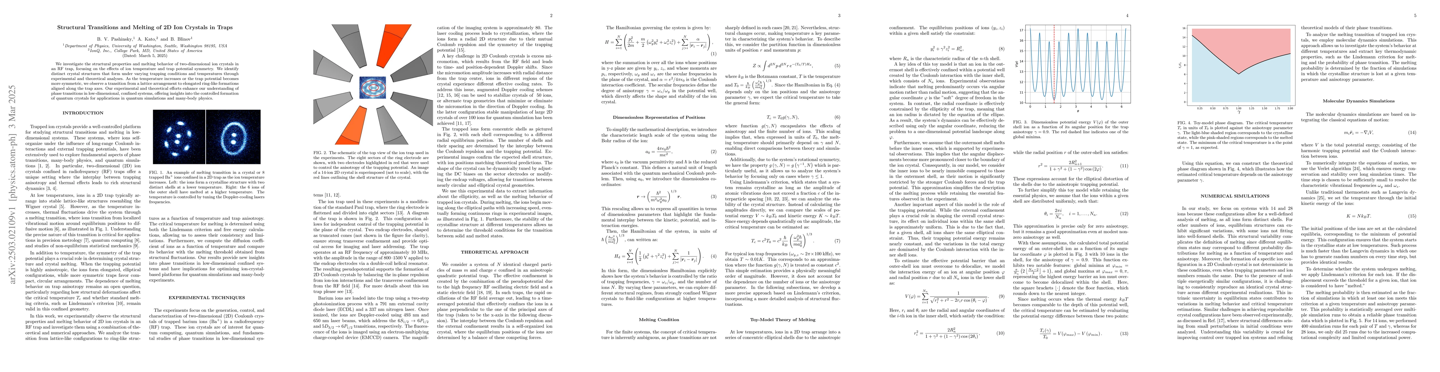 Thumbnail for Structural Transitions and Melting of Two-Dimensional Ion Crystals in RF
  Traps