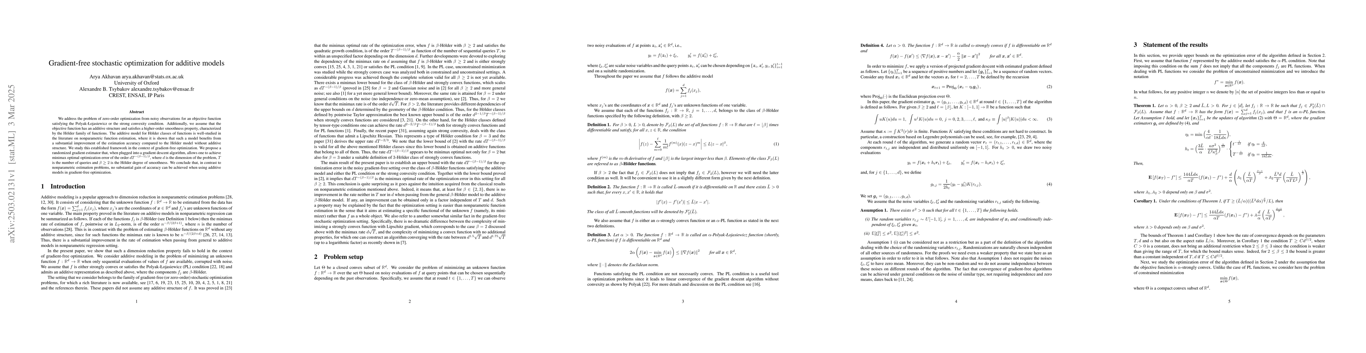 Thumbnail for Gradient-free stochastic optimization for additive models