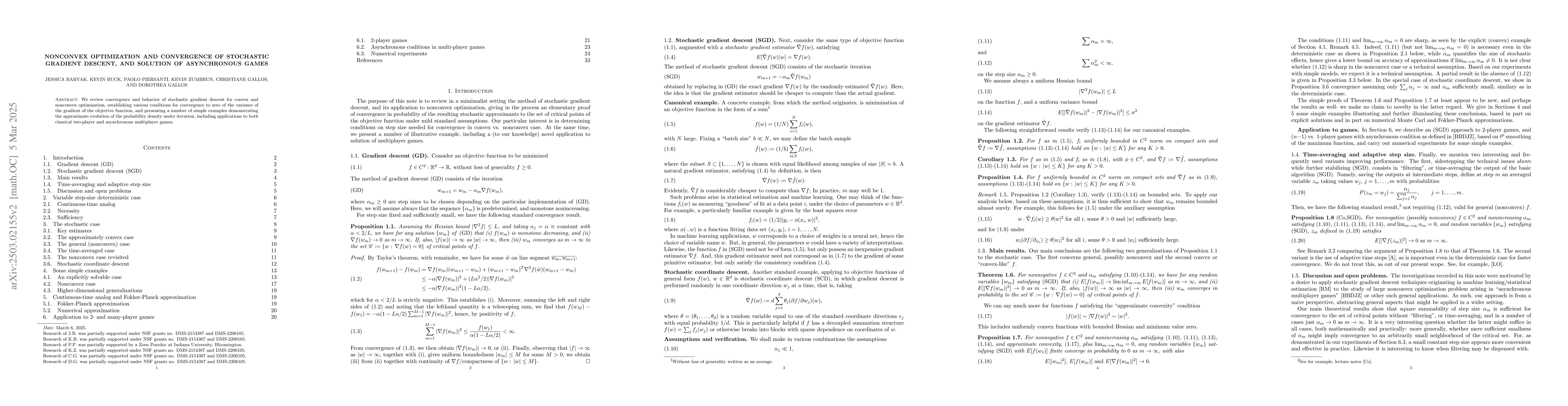 Thumbnail for Nonconvex optimization and convergence of stochastic gradient descent,
  and solution of asynchronous game