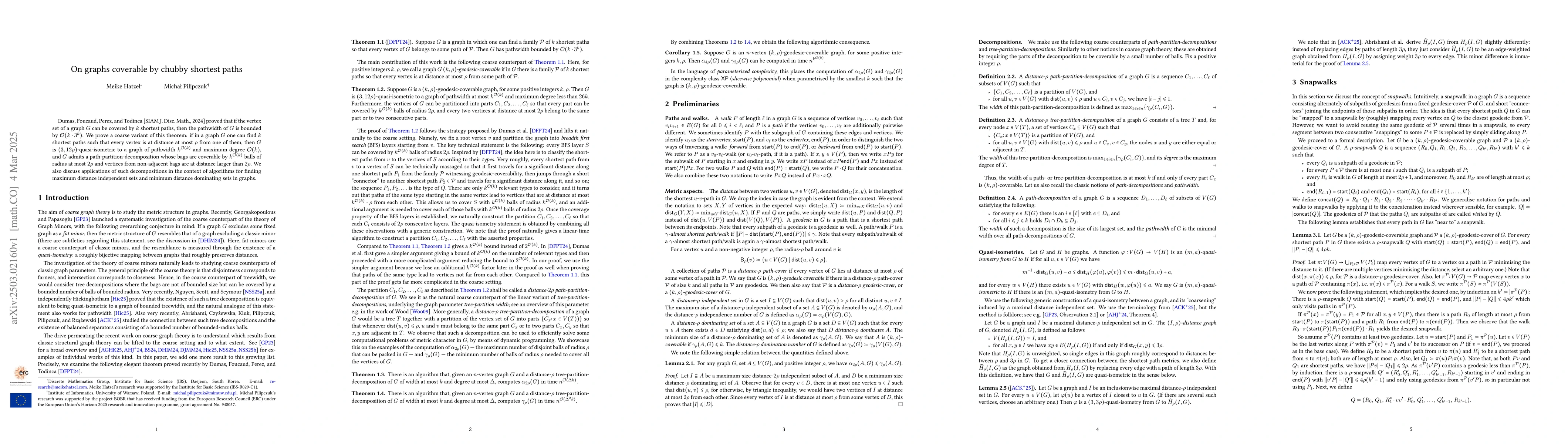 Thumbnail for On graphs coverable by chubby shortest paths