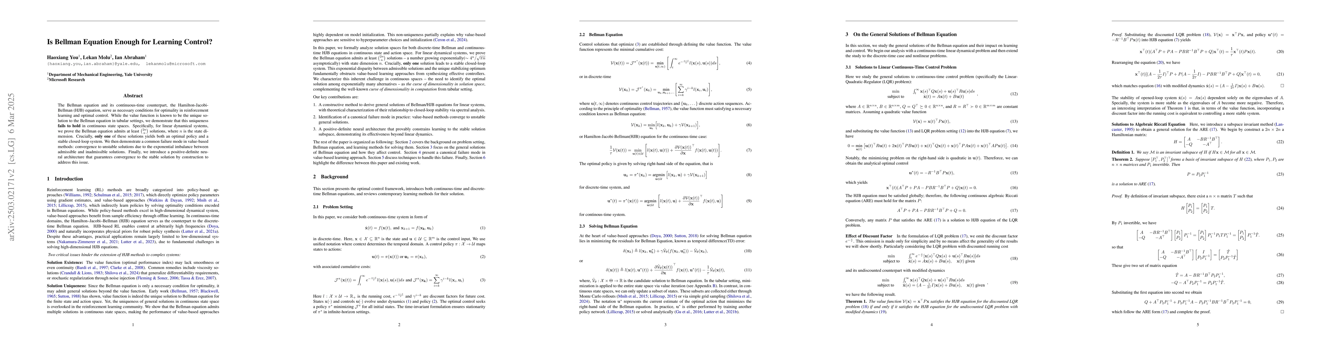 Thumbnail for Is Bellman Equation Enough for Learning Control?