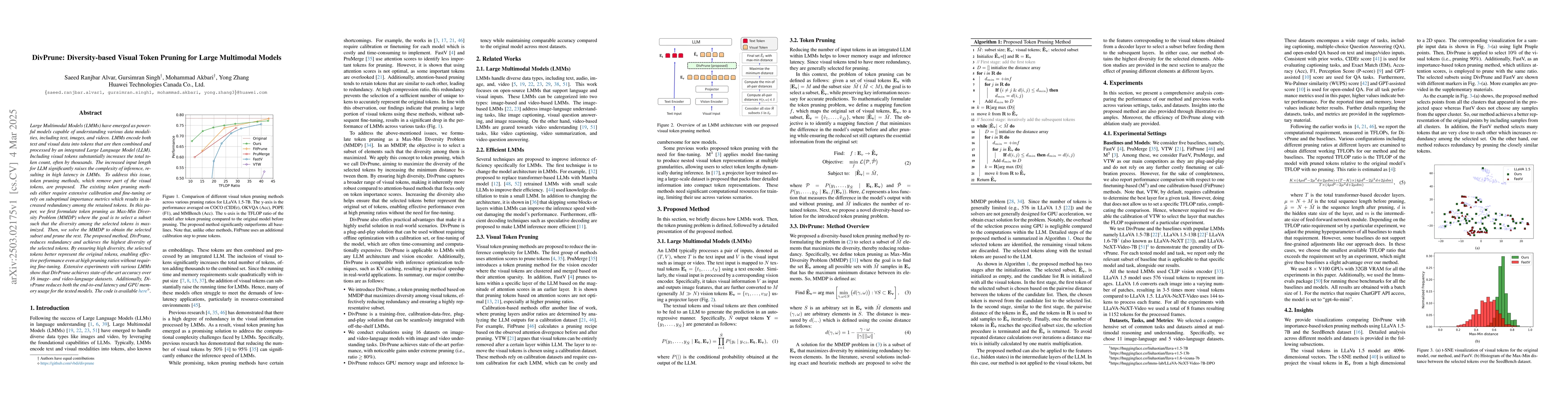 Thumbnail for DivPrune: Diversity-based Visual Token Pruning for Large Multimodal
  Models
