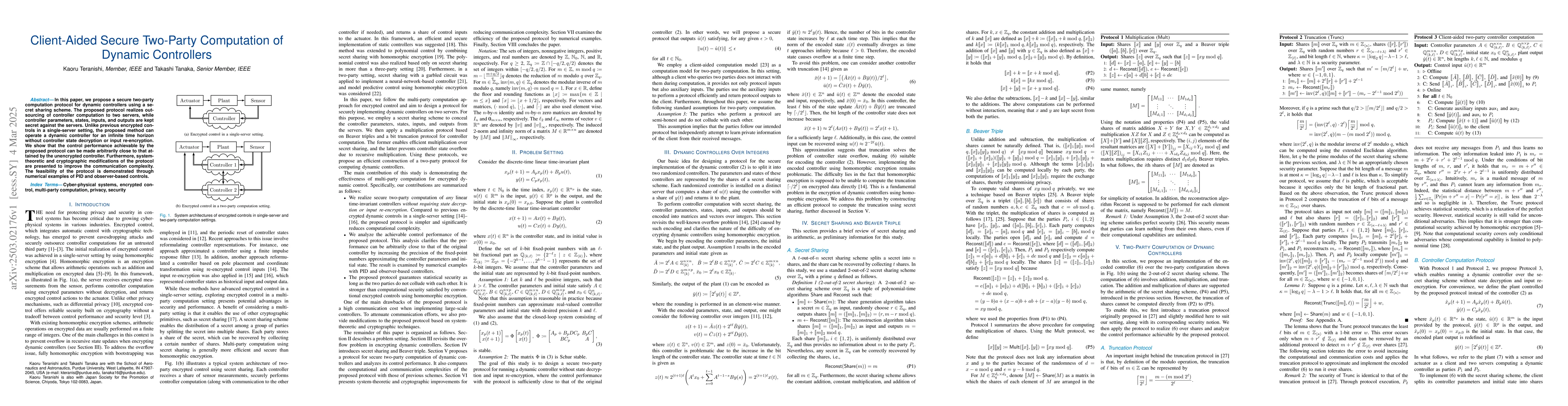 Thumbnail for Client-Aided Secure Two-Party Computation of Dynamic Controllers