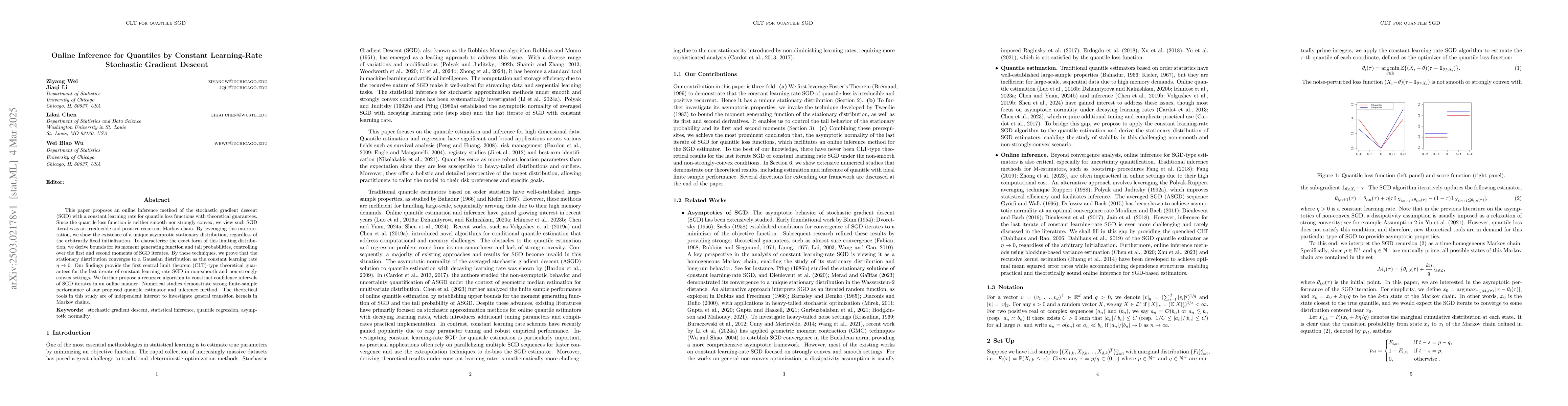 Thumbnail for Online Inference for Quantiles by Constant Learning-Rate Stochastic
  Gradient Descent