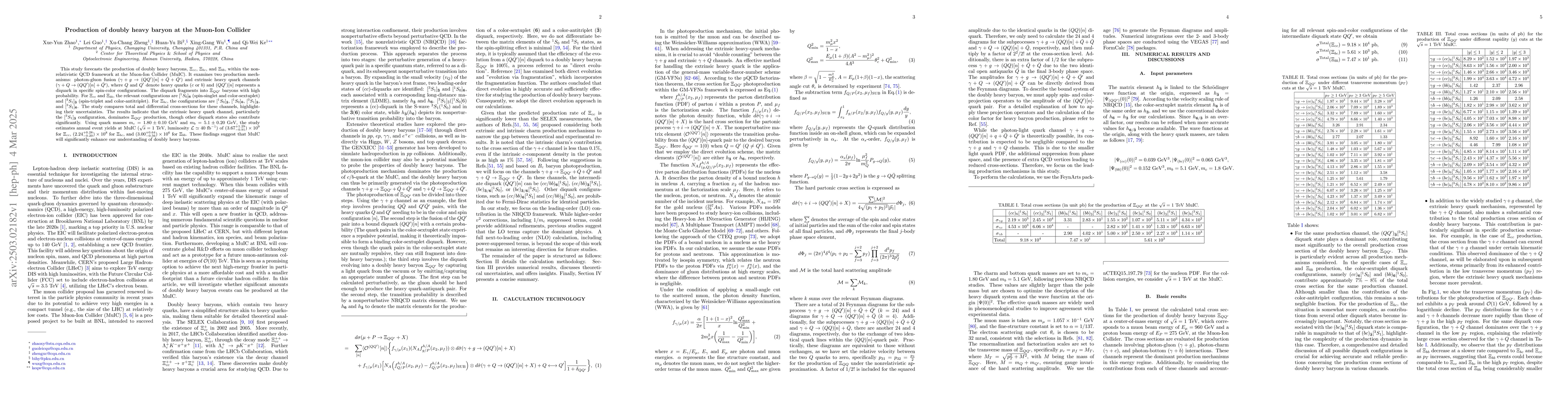 Thumbnail for Production of doubly heavy baryon at the Muon-Ion Collider