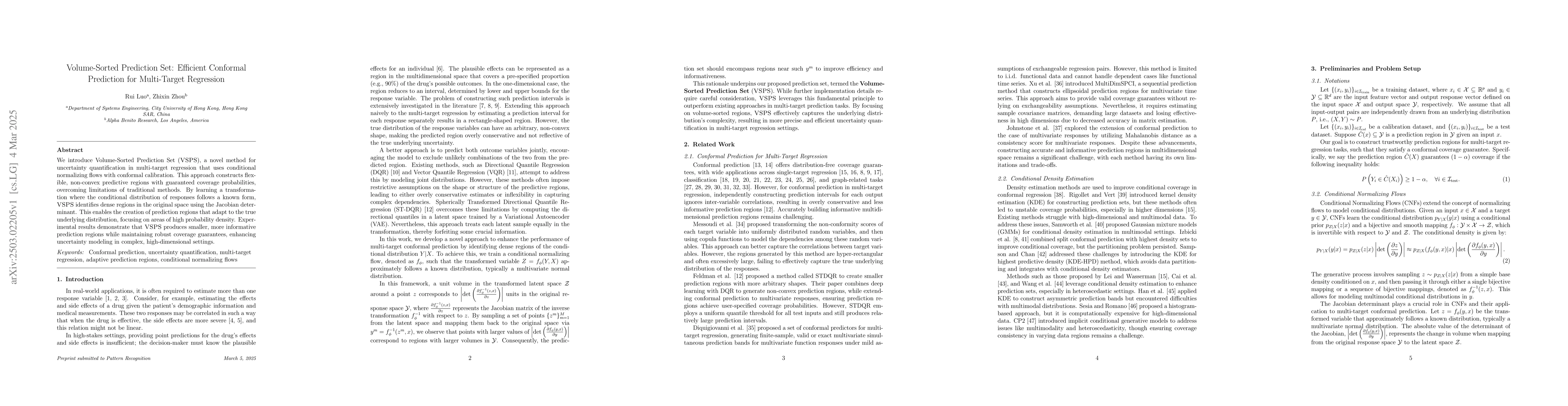 Thumbnail for Volume-Sorted Prediction Set: Efficient Conformal Prediction for
  Multi-Target Regression