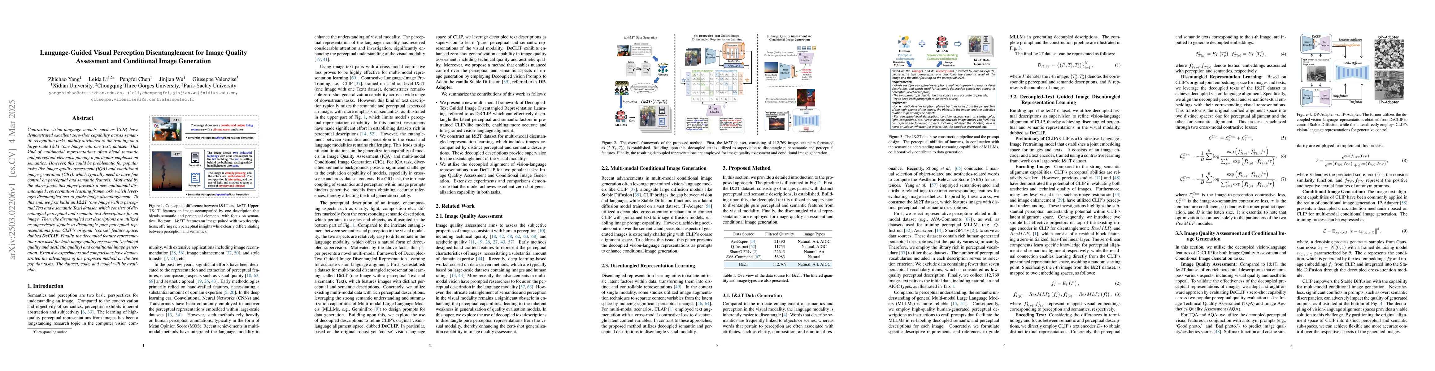 Thumbnail for Language-Guided Visual Perception Disentanglement for Image Quality
  Assessment and Conditional Image Generation
