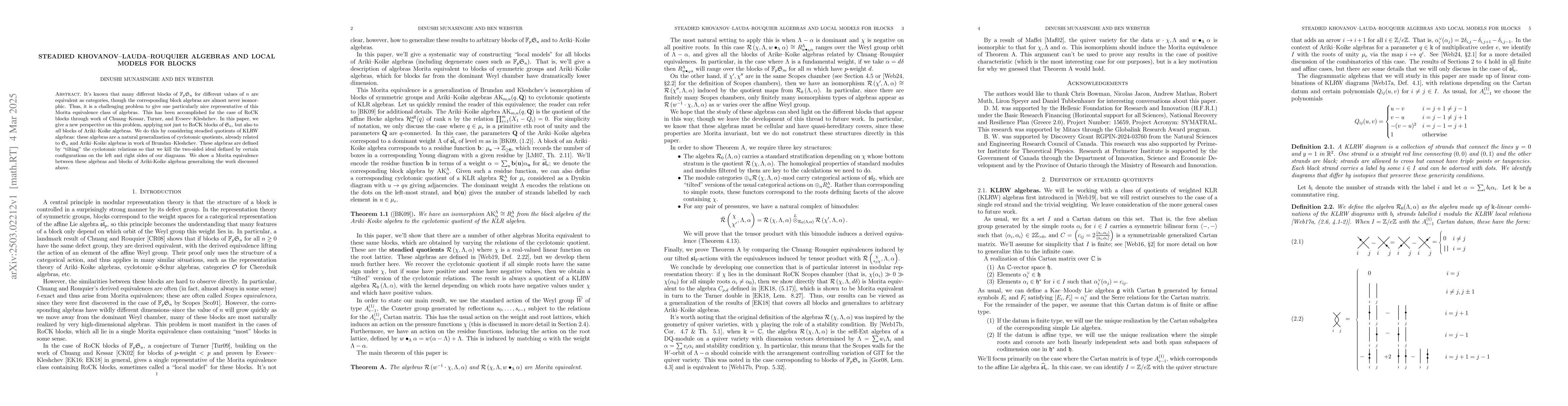 Thumbnail for Steadied Khovanov-Lauda-Rouquier algebras and local models for blocks