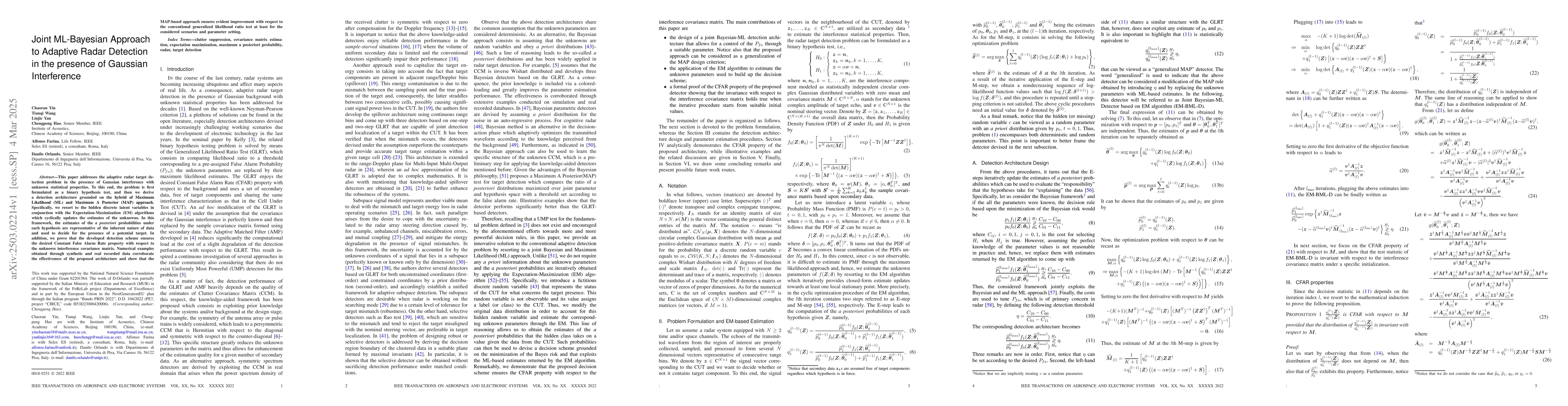 Thumbnail for Joint ML-Bayesian Approach to Adaptive Radar Detection in the presence
  of Gaussian Interference