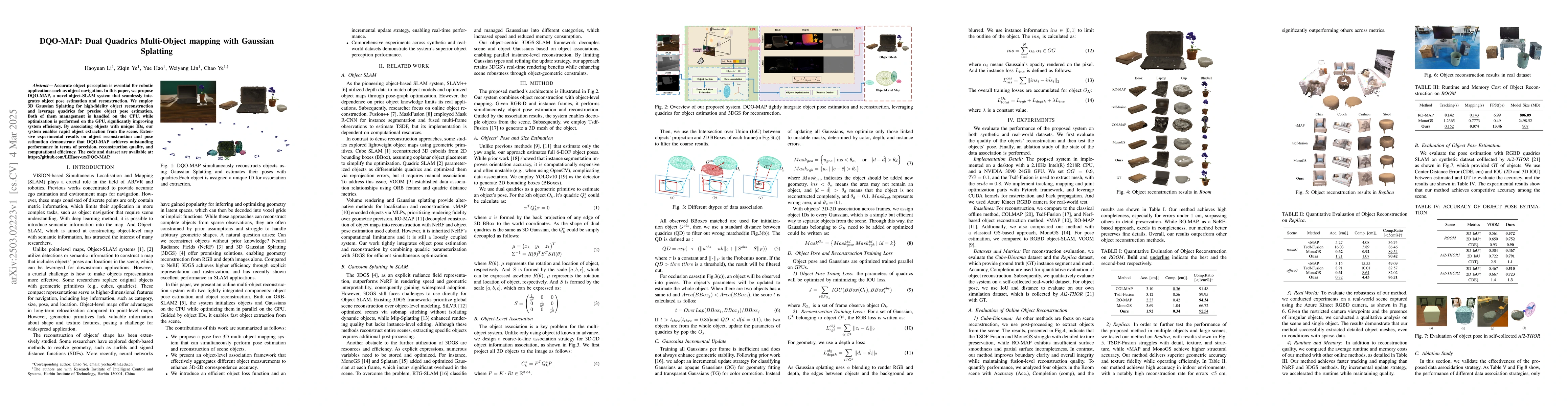 Thumbnail for DQO-MAP: Dual Quadrics Multi-Object mapping with Gaussian Splatting