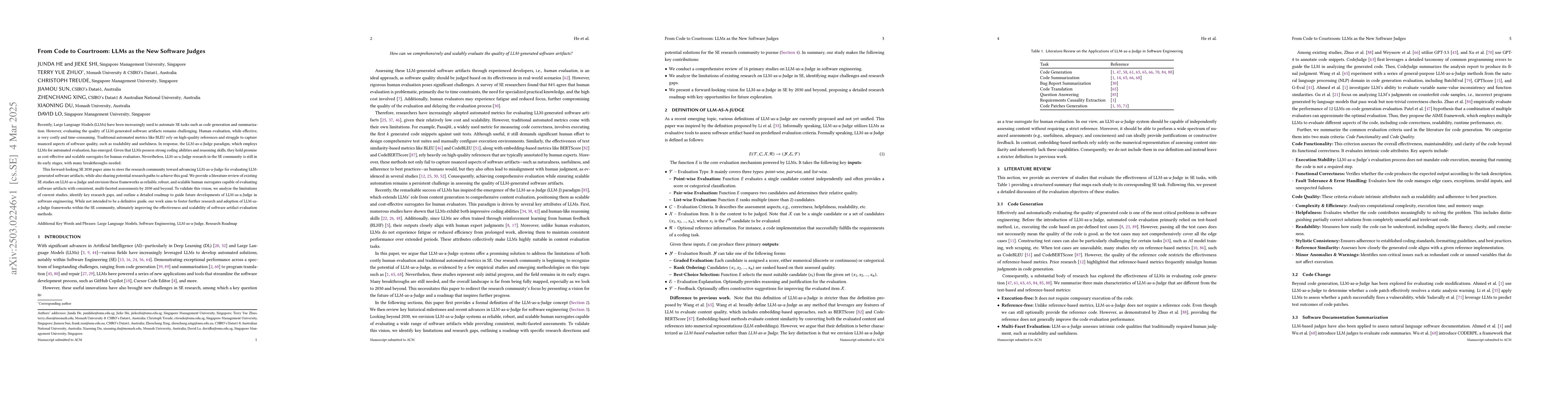 Thumbnail for From Code to Courtroom: LLMs as the New Software Judges