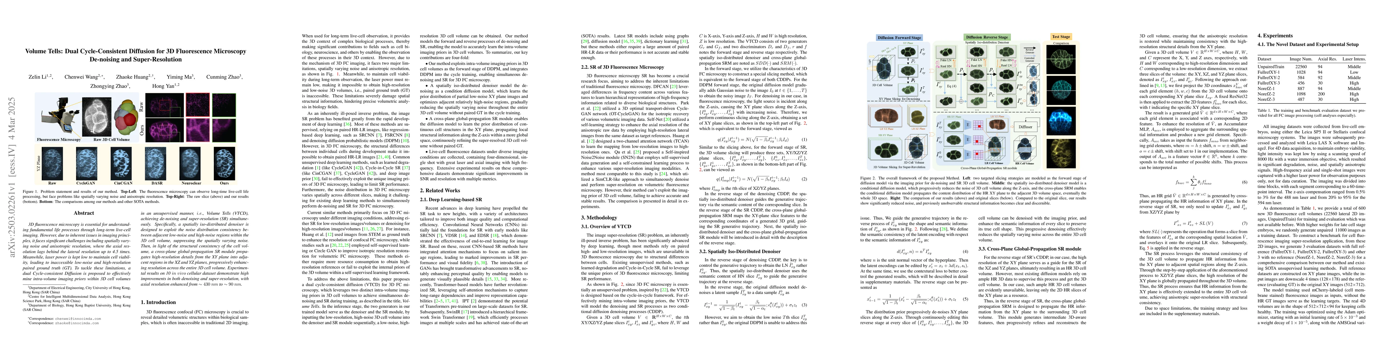 Thumbnail for Volume Tells: Dual Cycle-Consistent Diffusion for 3D Fluorescence
  Microscopy De-noising and Super-Resolution